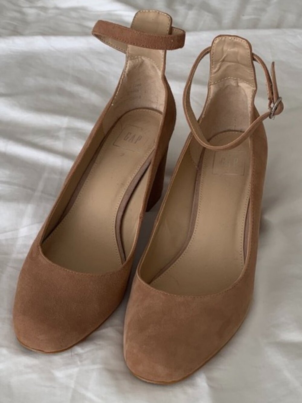 Brown Faux Suede Ankle Strap Heels